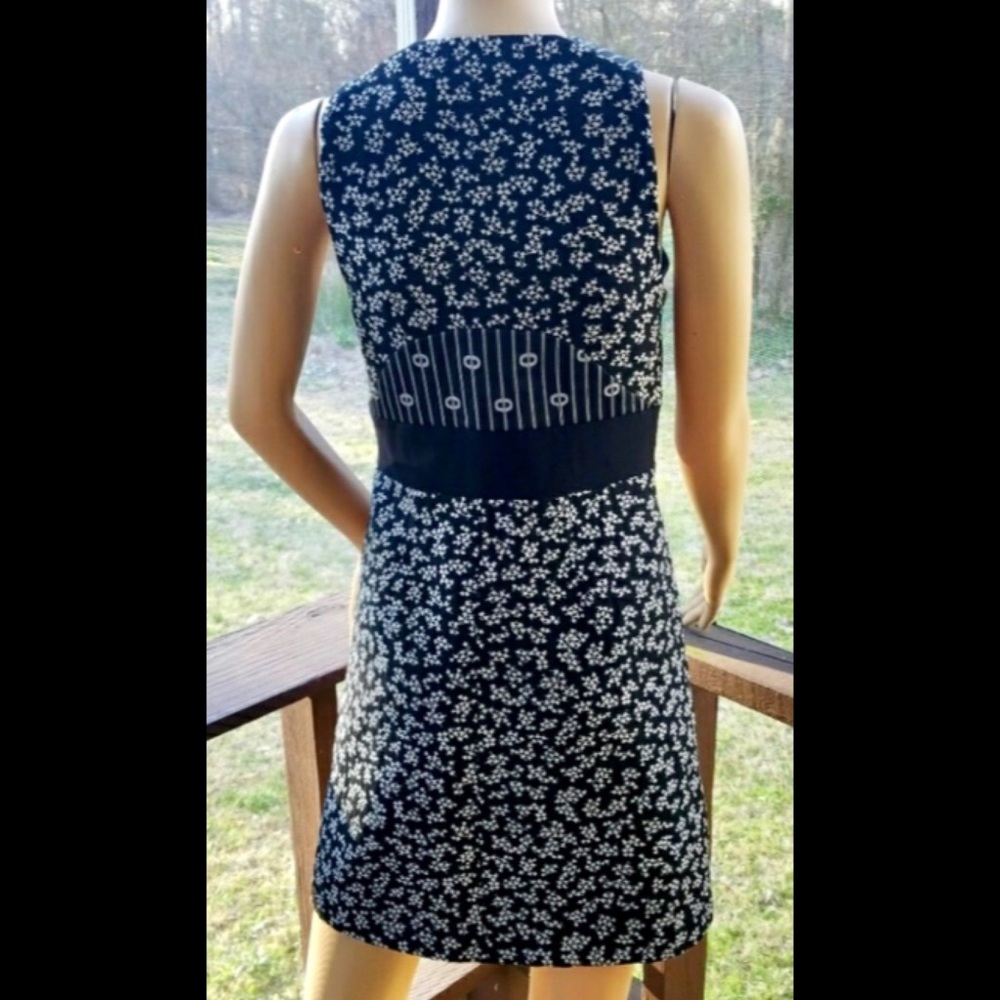 ▪️CARVEN▪️Retro Navy & White Multi-Pattern Buckle Jumper Midi Dress - Picture 2 of 7